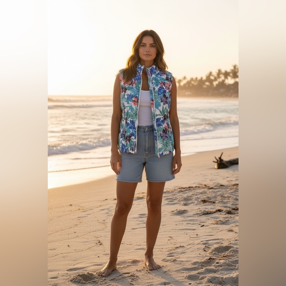 CARIBBEAN JOE Vest Floral full zipper outerwear new Size small - Picture 7 of 8